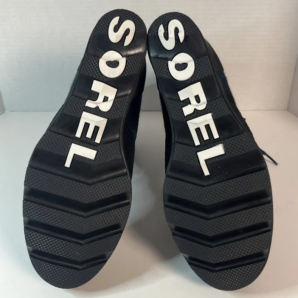 Sorel Women Lexie Wedge Bootie 11 Black Leather Flannel Plaid Waterproof NL3779